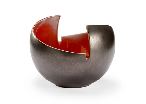 Benson Bowl - Stunning Bronze and Red Glazed Contemporary Porcelain Decorative Centerpiece Piece