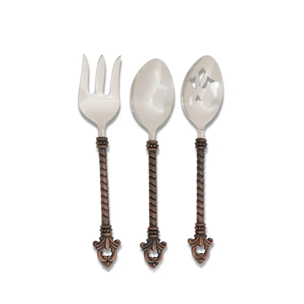 Fleur de Lis Hostess Serving Set – Elegant 3-Piece Kitchen Utensils with Brass Handles for Dining
