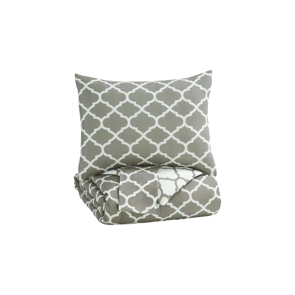 3 Piece Queen Comforter Set with Quatrefoil Design, Gray and White
