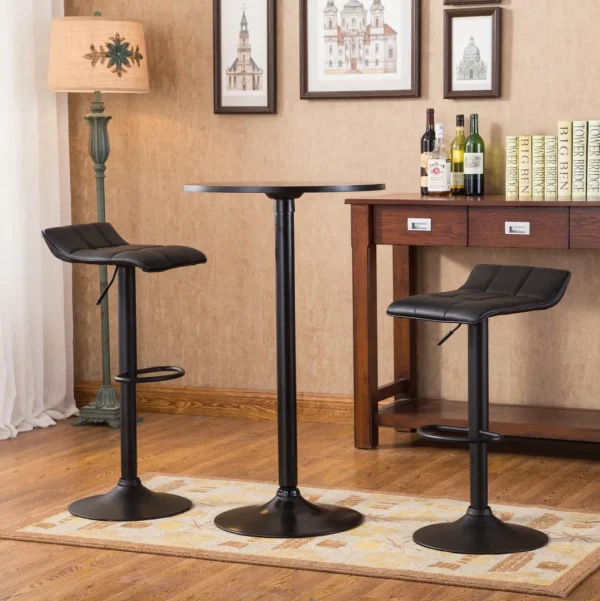 Black Metal Bar Table & 2 Swivel Bonded Leather Bar Stool Set