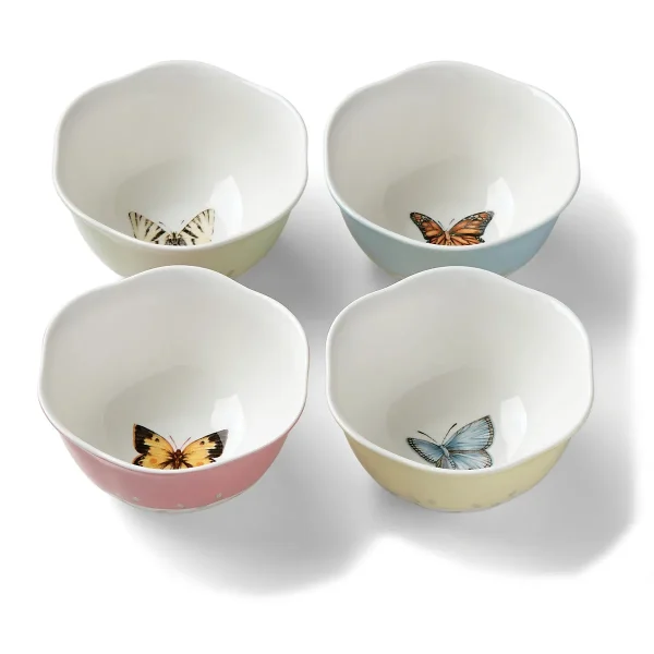 Butterfly Meadow 4-Piece Dessert Bowl Set, Scalloped Rim, Microwave & Dishwasher Safe