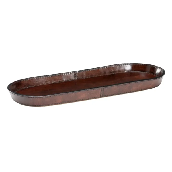 Oval Valet Tray - Luxurious Dark Brown Leather Catchall for Desk, Entryway, or Bedroom Essentials