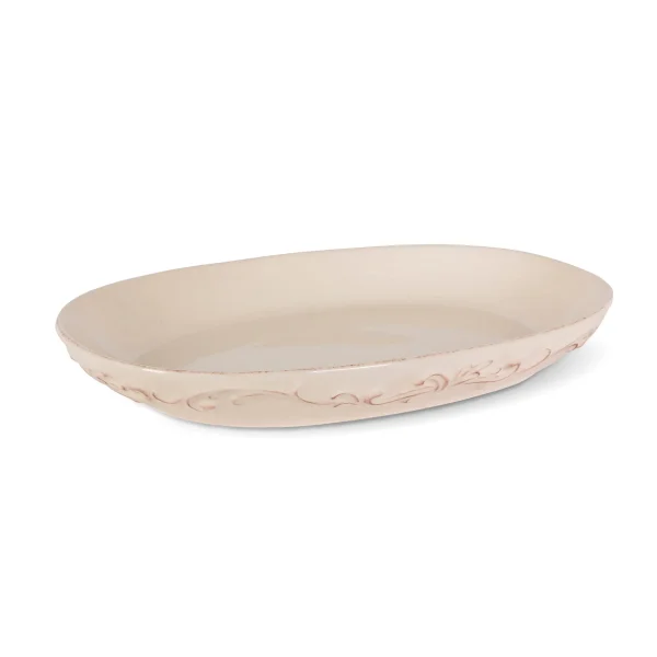 Acanthus Stoneware Oval Serving Platters Set of 2 – Elegant Cream Ceramic, Microwave & Dishwasher Safe