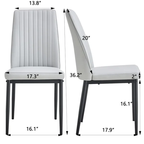 Gray Dining Chairs Set of 4 with Curved Backrest and Metal Legs