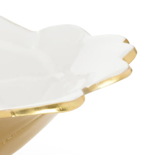White Enameled Bowl with Elegant Metallic Gold Finish - Perfect for Stylish Home Decor & Gifts!
