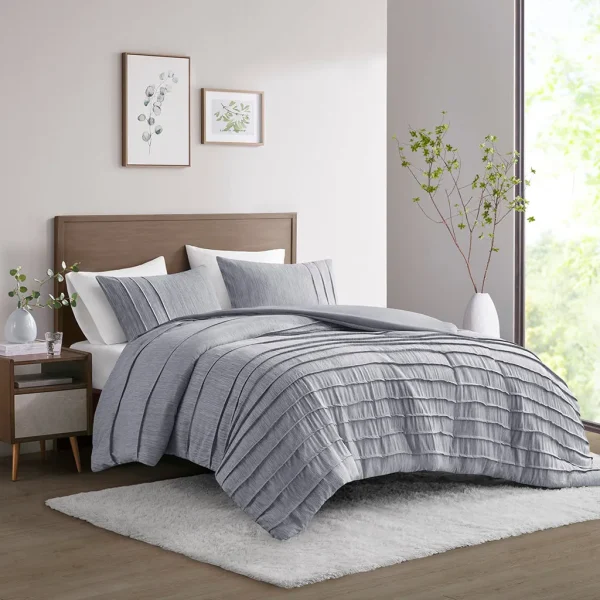 Maddox Casual 3 Piece Striated Duvet Cover Set with Pleats for a Cozy and Stylish Bedroom Upgrade