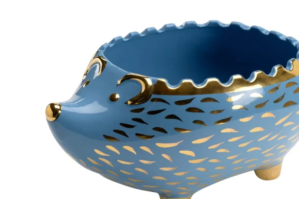 Hedgehog Bowl – Whimsical Blue Ceramic Design with Metallic Gold Glaze by Shayla Copas, 6.8x6.8