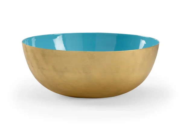 Caribbean Aqua Enamel Bowl with Gold Textured Finish – Stunning Decorative Accent for Any Space