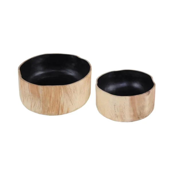 Elk Weller Bowl Set of 2 - Stylish Teak Decorative Bowls with Satin Black Interior for Modern Decor