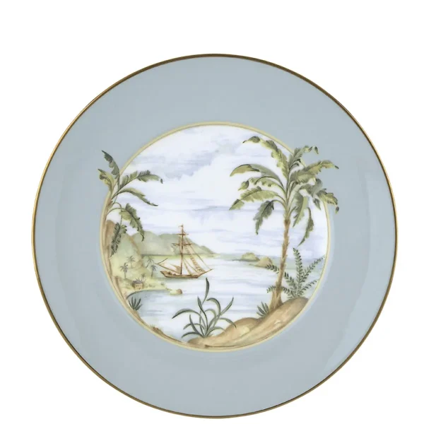 British Colonial Tradewind 9 Porcelain Plate, Microwave-Safe Gold Trim, Dishwasher Safe