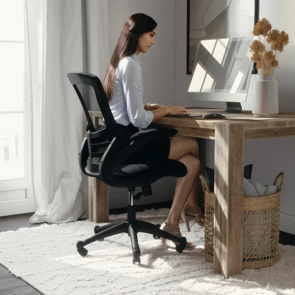 Mid-Back Mesh Swivel Office Chair with Flip-Up Arms - Ergonomic Design