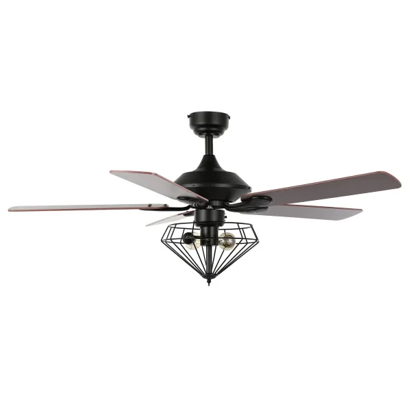 Leanne Modern Ceiling Fan with Remote - Stylish Black Finish & Geometric Light Fixture Design
