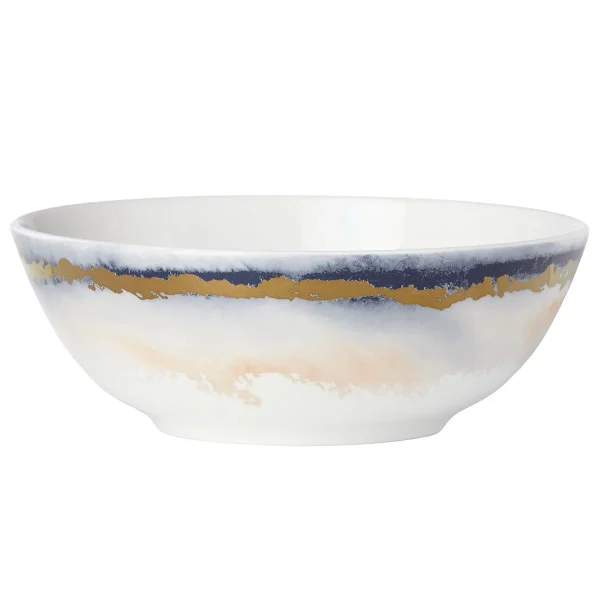 Summer Radiance 6.5 Bowl with 24K Gold Accents, Indigo Watercolor Design, Microwave Safe