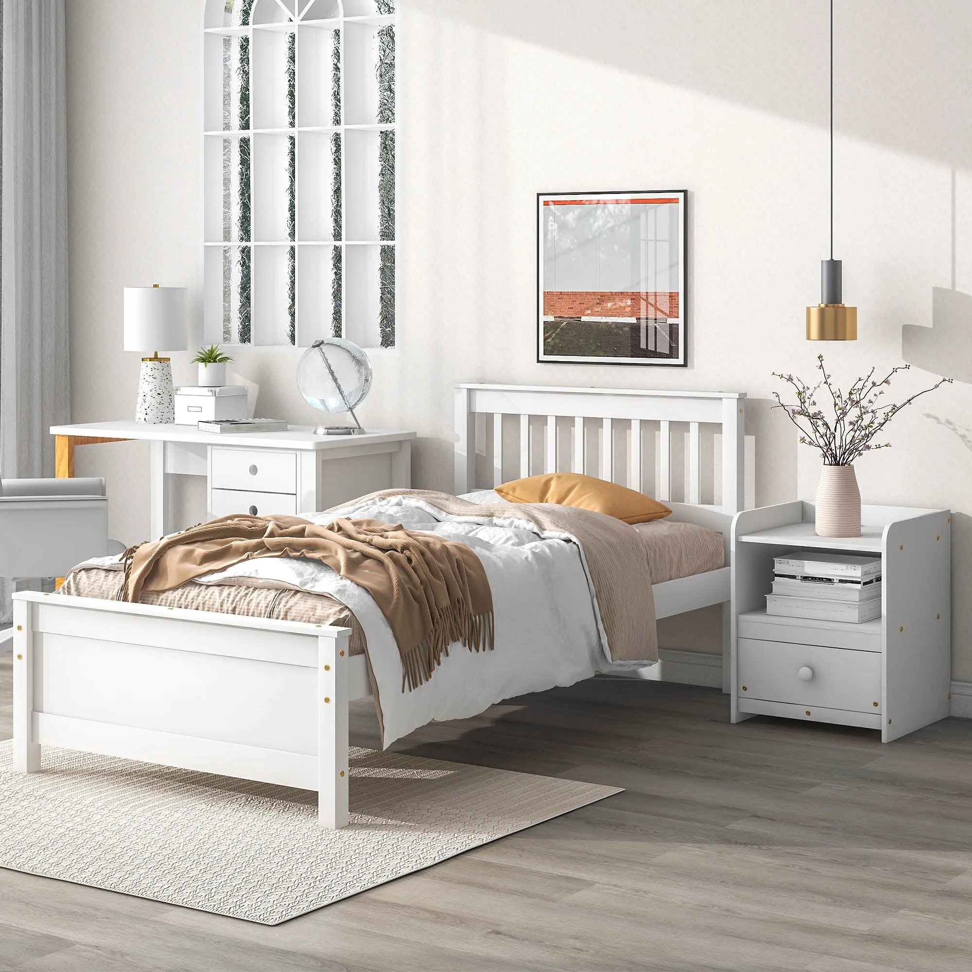 2eTwin-Bed-with-Headboard-Footboard-Nightstand-Stylish-White-Design-For-Kids-Teens-Adults
