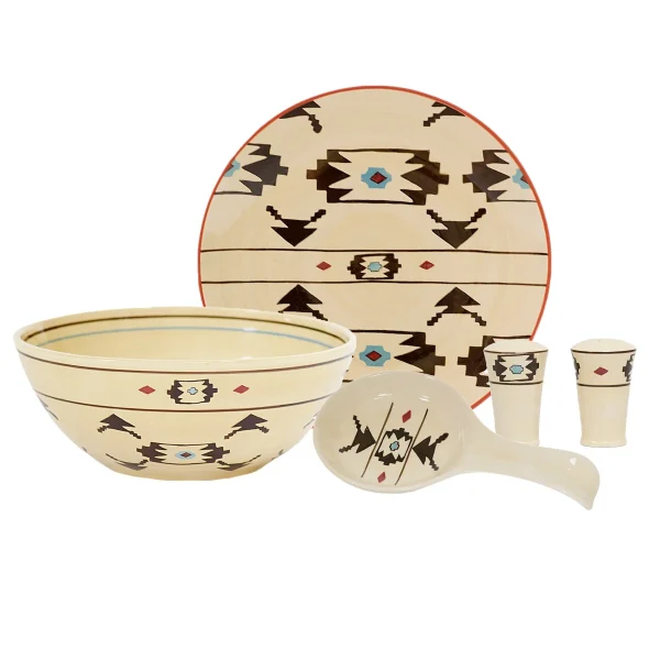 Artesia 5-Piece Hand-Painted Serving Set with Aztec Designs for Dining, Gatherings & Celebrations