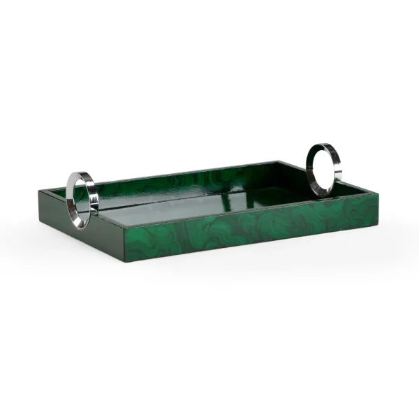 Malachite Tray - Elegant Wood Composite Design with Polished Nickel Handles for Stylish Decor