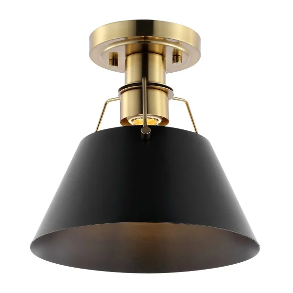 Mazelle Flush Mount Light Fixture - Industrial-Chic Design with Black Shade & Brass Base, UL Listed