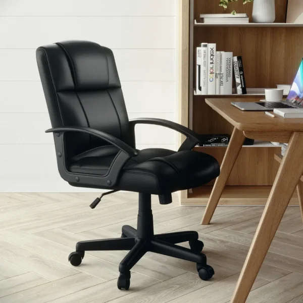 Mid-Back Leather Office Chair with Arms - Commercial Grade, Comfortable Design
