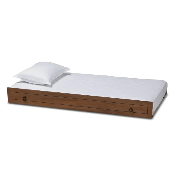 Alya Classic Traditional Farmhouse Wood Twin Trundle Bed with Easy Roll-Out Design for Guests