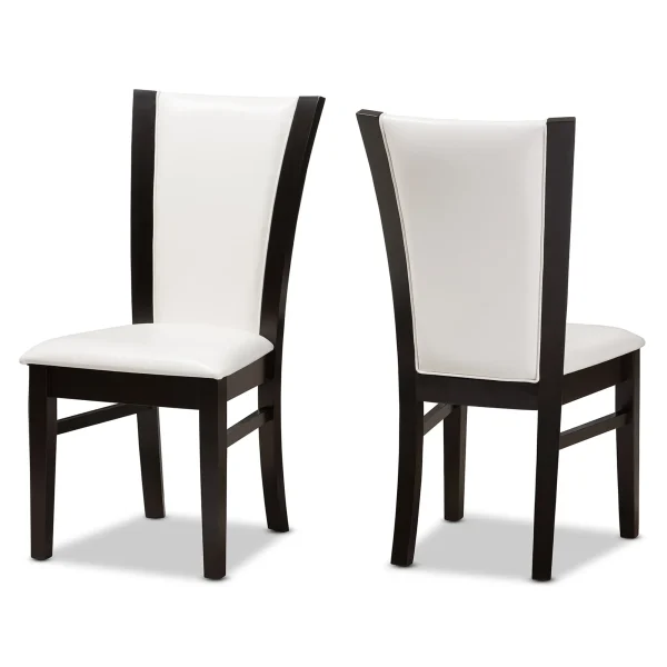 Adley Modern Dining Chairs Set of 2 - Dark Brown Rubberwood Frame & White Faux Leather Upholstery