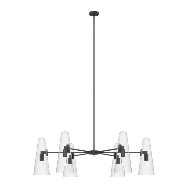 Beacon 6-Light Modern Chandelier with Adjustable Rods and Stylish Glass Cone Shades for Any Space