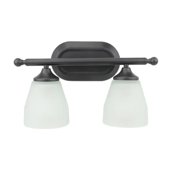 2 Light Vanity - Modern Matte Black Fixture with Frosted Glass Shades for Elegant Bathroom Lighting