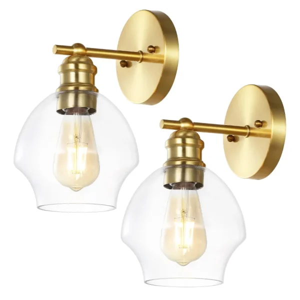 Solynn, Solynn Wall Sconce Set of 2 - Elegant Gold & Clear Glass Design for Luxurious Home Lighting