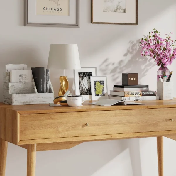 Rustic 3-Piece Wooden Organizer Set in Whitewashed Finish for Desktop or Vanity