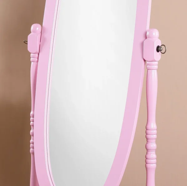 Pink Wood Cheval Mirror, Vintage Queen Anne Style - 22.5 x 16 x 59.25 Inches