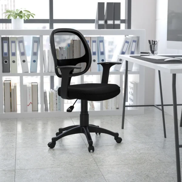 Mesh Swivel Office Chair with T-Arms - Ergonomic Mid-Back Design