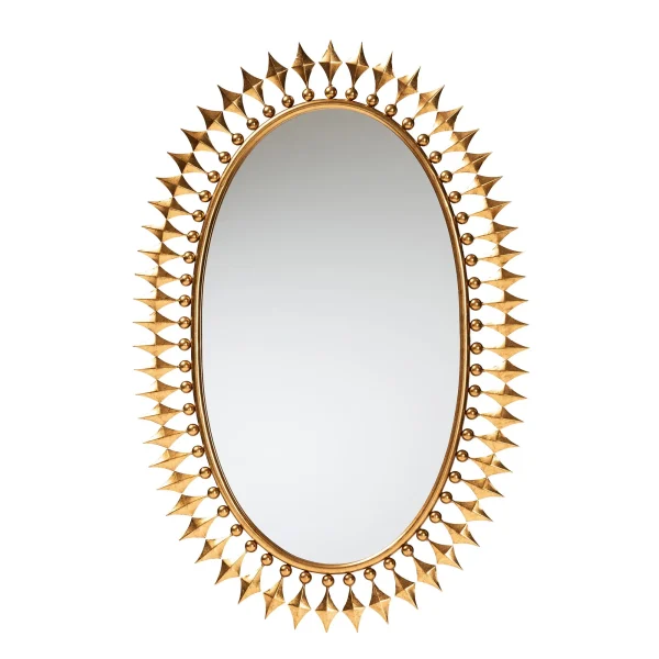 Rogier Glam Antique Goldleaf Oval Wall Mirror with Diamond Spokes - Fully Assembled Decor Piece