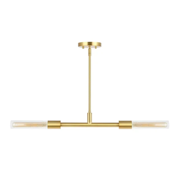 Vasei, 34-Inch Extendable Pendant Lighting Fixture in Brass and Clear Glass for Modern Decor