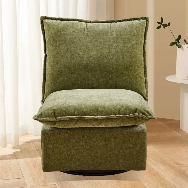 Green Chenille Swivel Rocker & Sofa Chair Set for Living Room & Bedroom, Detachable Design