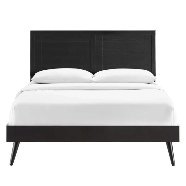 Marlee Wood Platform Bed with Elegant Window Pane Headboard and Sturdy Slat Support System
