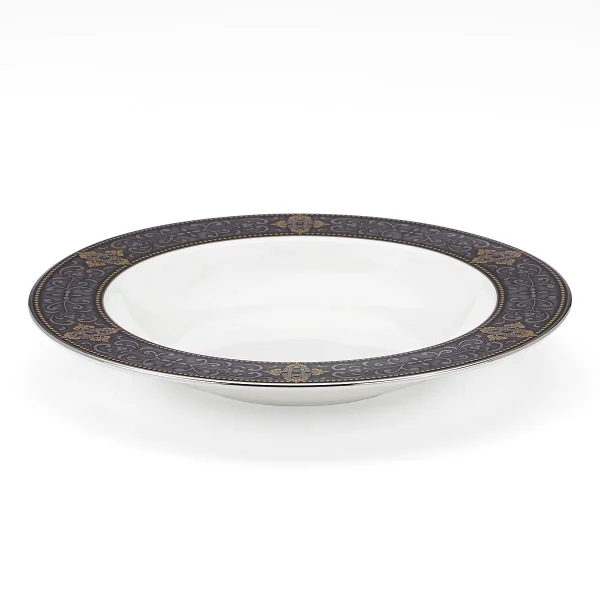 Vintage Jewel 9 Rimmed Soup Bowl - 24K Gold & Platinum Accents, Dishwasher Safe