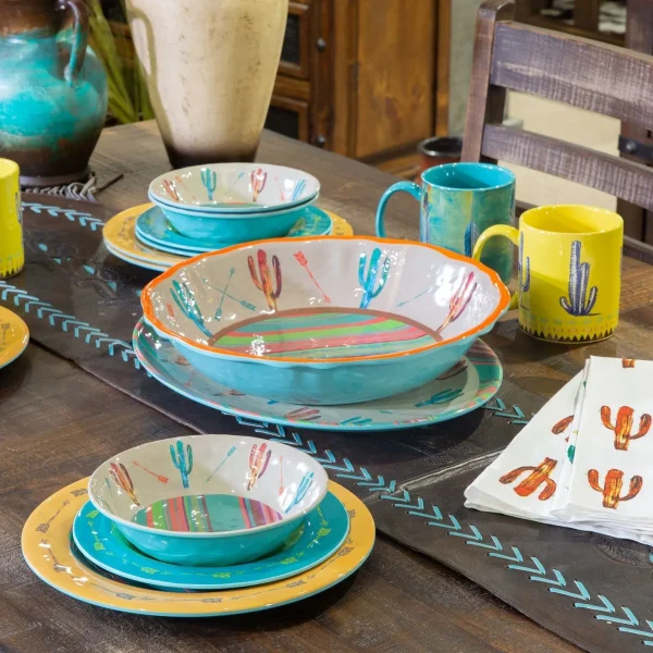 Cactus Design Melamine Dinnerware Set – 14-Piece Vibrant Tableware for Casual Dining & Gatherings