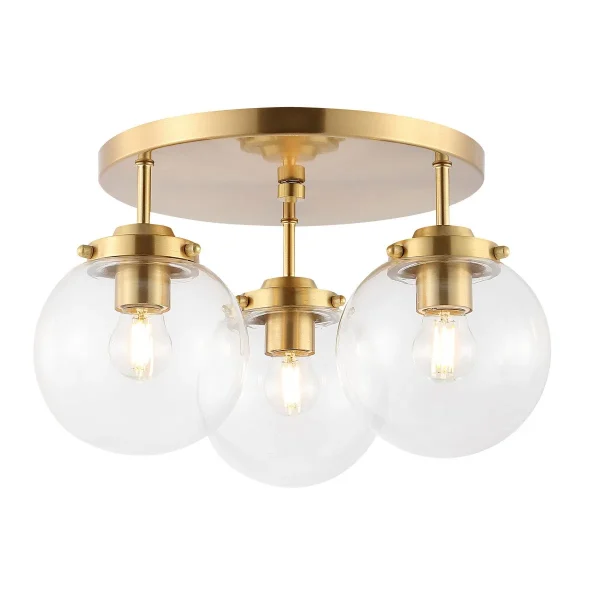Ginesta Flush Mount Light Fixture - Mid-Century Glam with Brass Gold & Clear Glass for Elegant Spaces