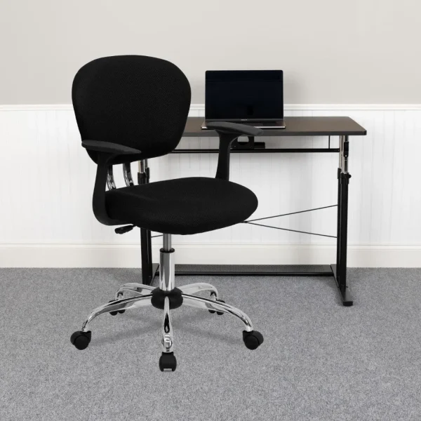 Mid-Back Mesh Padded Office Chair with Swivel Base & Arms - Commercial Grade