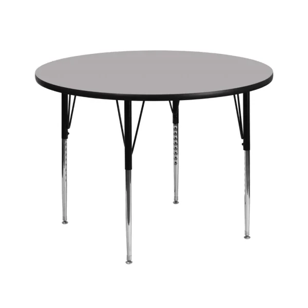 42'' Round Grey Thermal Laminate Activity Table - Adjustable Height, Commercial Grade