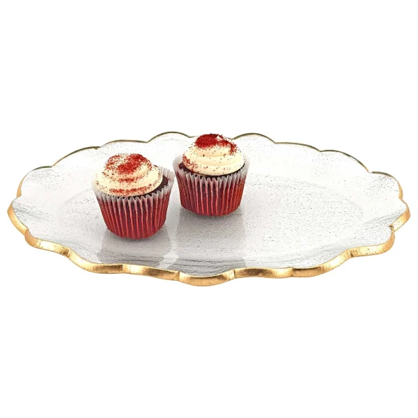 10 Glass Oval Edge Gold Serving Platter - Elegant, Durable Kitchen Display for Food & Drinks