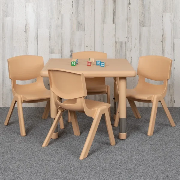 24 Square Plastic Activity Table Set with 4 Chairs & Adjustable Height - Ideal for Preschools