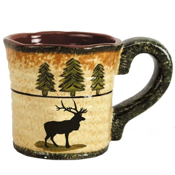Elk Mug Set - Hand-Painted Majestic Elk Design, Rustic Ceramic Mugs for Cozy Dining Experiences