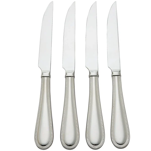 Reed and Barton Lyndon 4-Piece Steak Knife Set, Beaded Handle, 18/10 Stainless Steel