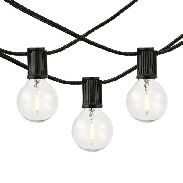 Leigh LED Outdoor String Lights - Chic Black Cord with 10 Clear Bulbs for Stylish Gatherings Outside