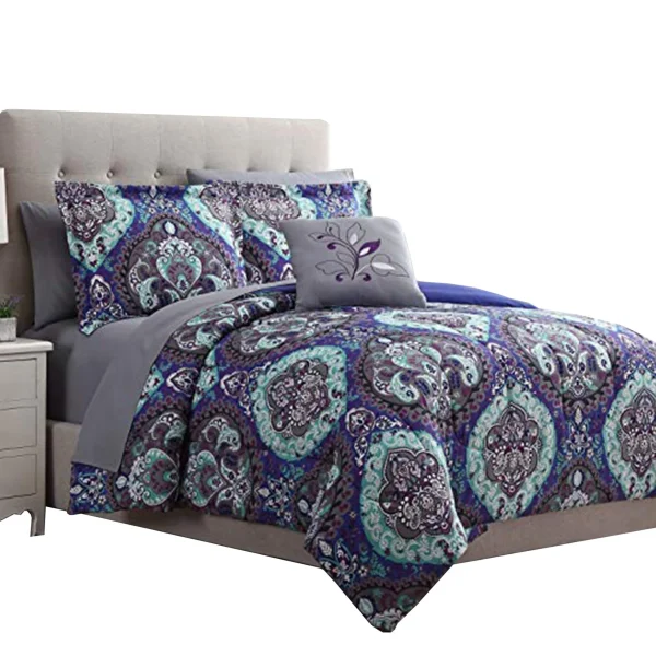 Split 8 Piece Reversible Printed Full Size Complete Bed Set The Urban Port, Blue