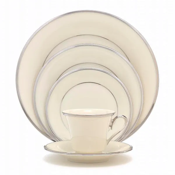 Solitaire 5-Piece Dinnerware Set, Porcelain with Platinum Trim, Dishwasher Safe