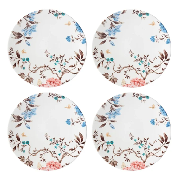 Sprig & Vine Porcelain 4-Piece Dinner Plate Set, Vintage-Inspired Botanical Design
