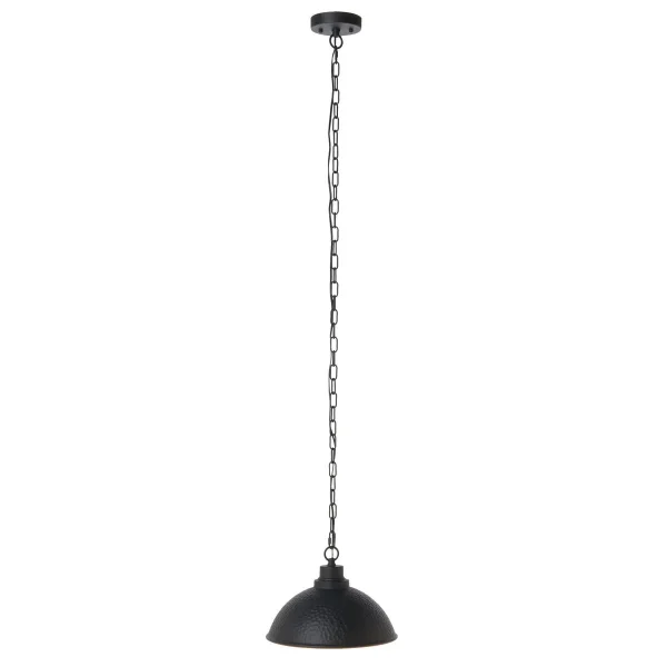 Melila Outdoor Pendant Light - Rustic Black Steel Dome Fixture for Porch & Patio with Warm Glow