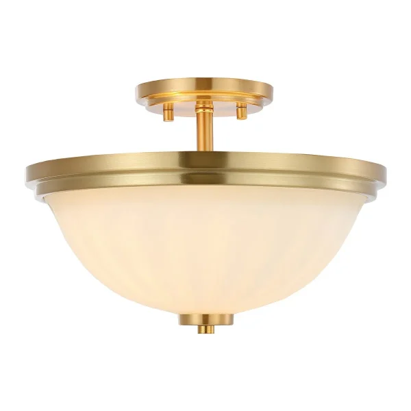 Okami Flush Mount Light Fixture - Elegant Brass Finish & Fluted White Glass for Dining Rooms