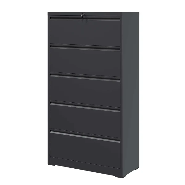 Black 5-Drawer Metal Lateral File Cabinet with Lock - Home Office, Legal/Letter/A4/F4 Size